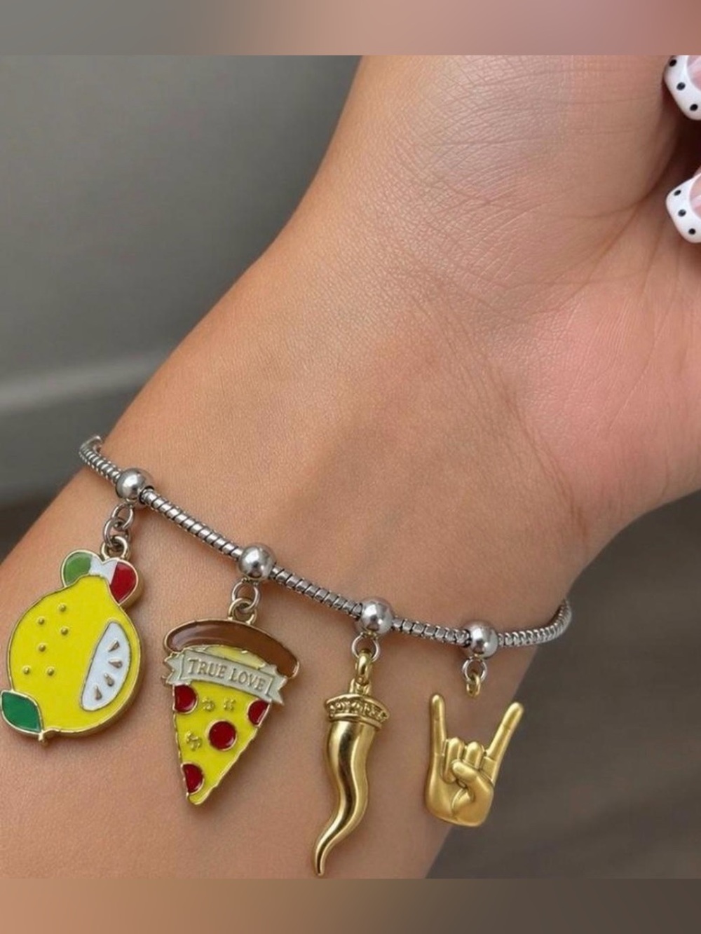 NWT-Amazon Yellow Lemon & Pizza Enamel Bracelet Charms